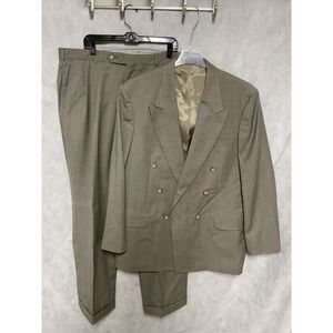 Oscar De Le Renta Suit Men 44L Double Breasted Plaid Flannel Wool 38X33 P Luxury